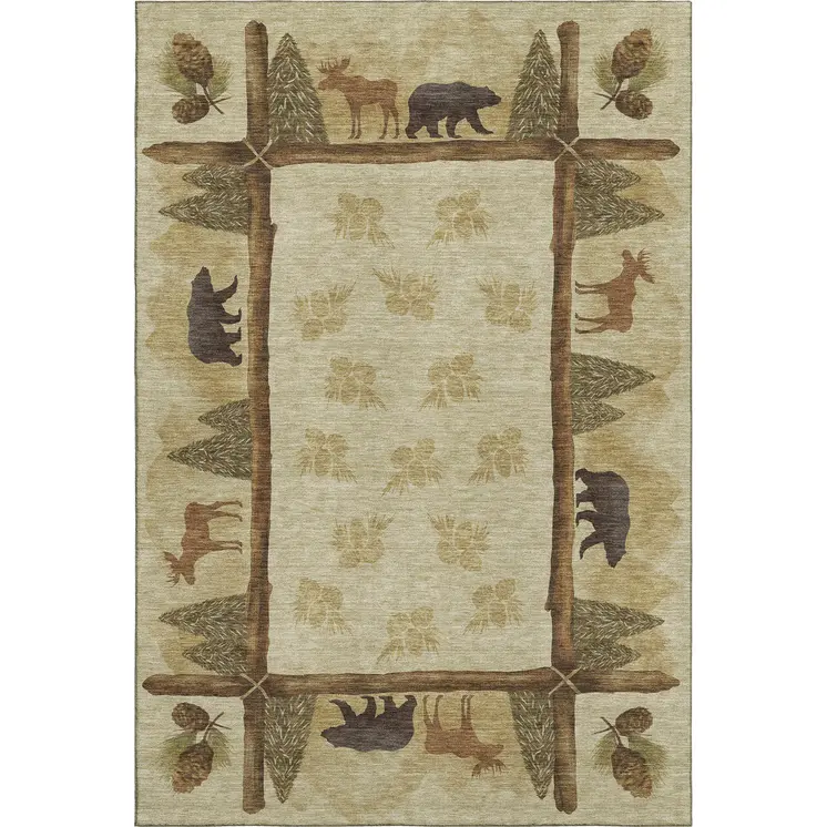 5' X 8' Brown Beige And Rust Animal Print Washable Area Rug With UV Protection