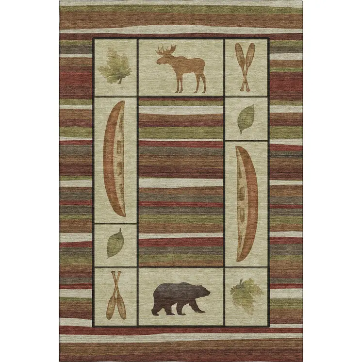 3' X 5' Brown Beige And Rust Animal Print Washable Area Rug With UV Protection