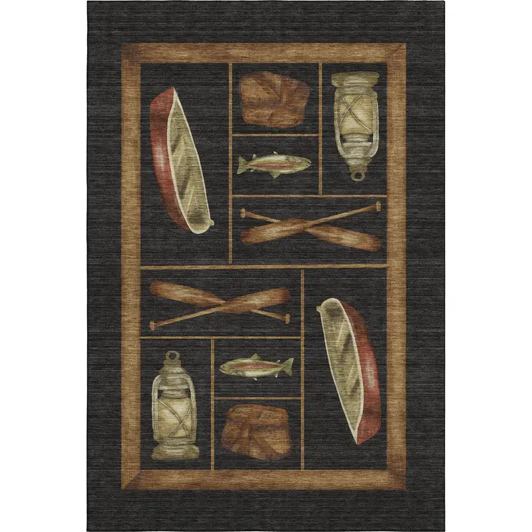10' X 14' Midnight Brown And Rust Nautical Washable Area Rug With UV Protection