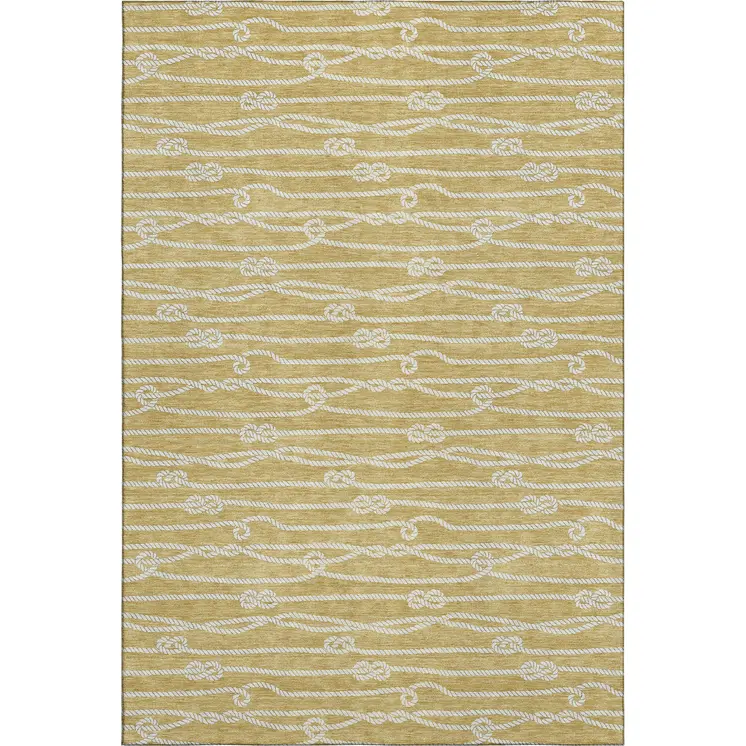 8' X 10' Gold And Ivory Nautical Washable Area Rug With UV Protection