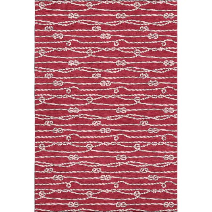10' X 14' Red And Ivory Nautical Washable Area Rug With UV Protection