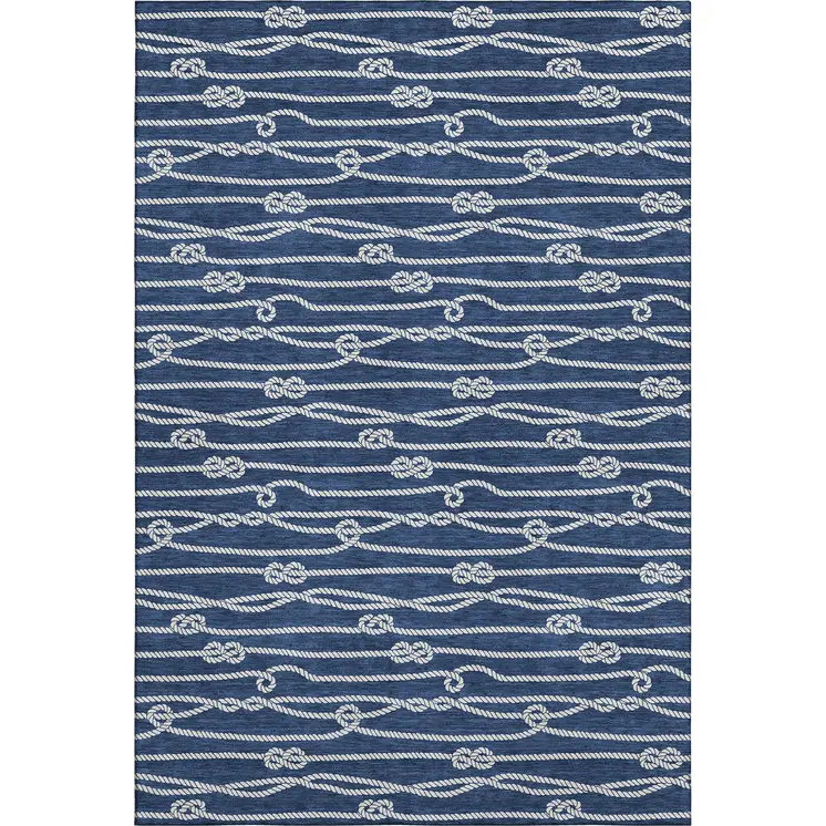 8' X 10' Navy Blue And Ivory Nautical Washable Area Rug With UV Protection
