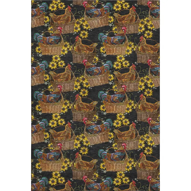 9' X 12' Midnight Yellow And Brown Animal Print Washable Area Rug With UV Protection