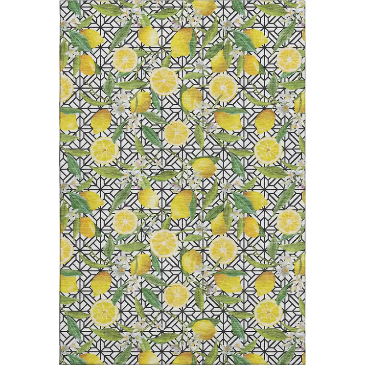 10' X 14' Yellow Ivory And Green Botanical Leaves Washable Area Rug With UV Protection