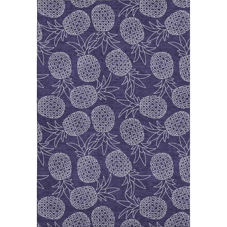 5' X 8' Blue And Ivory Botanical Leaves Washable Area Rug With UV Protection