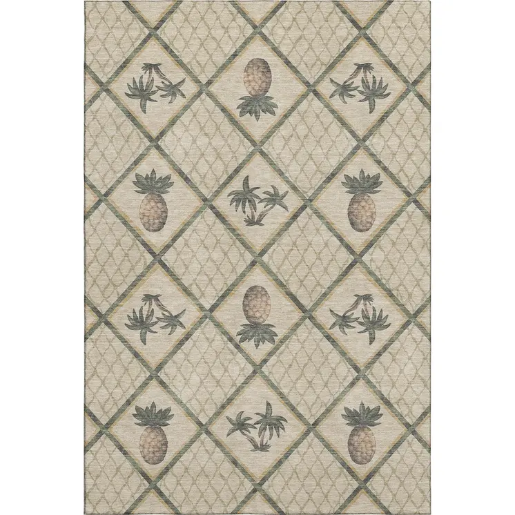 10' X 14' Beige Gold And Gray Botanical Leaves Washable Area Rug With UV Protection