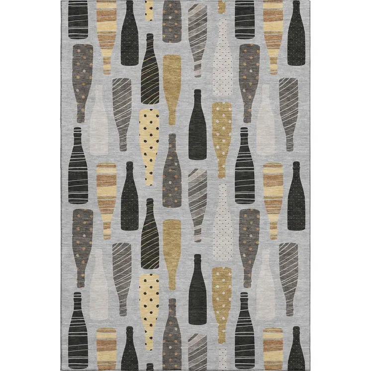 10' X 14' Gray Gold And Black Geometric Washable Area Rug With UV Protection