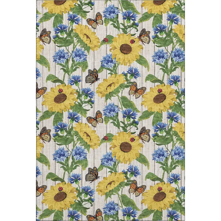 3' X 5' Yellow Green And Blue Geometric Washable Area Rug With UV Protection