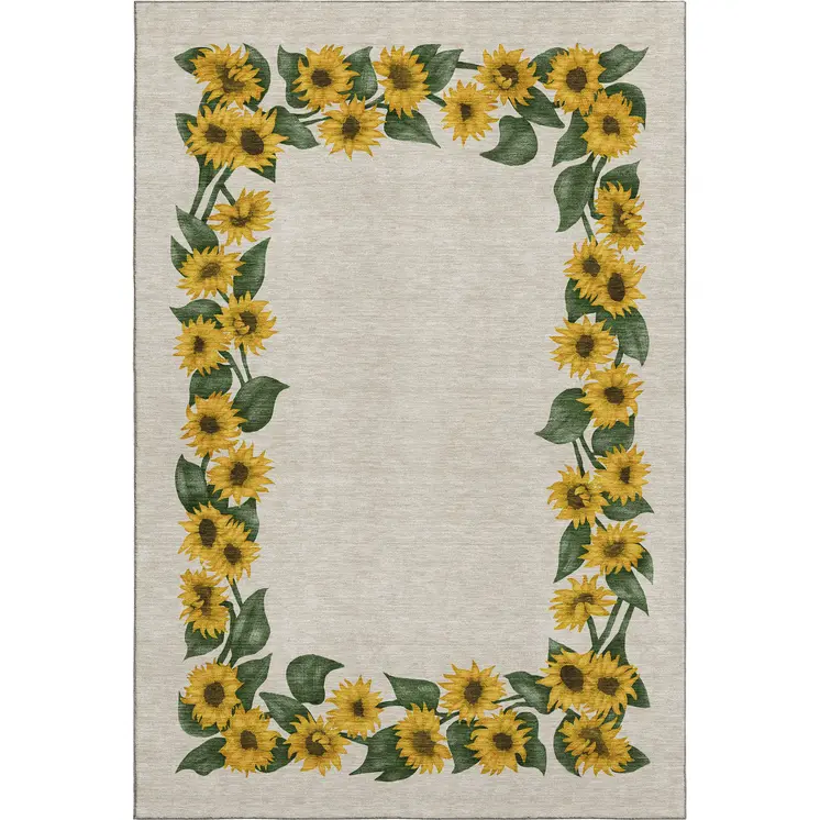 8' X 10' Yellow Green And Ivory Geometric Washable Area Rug With UV Protection