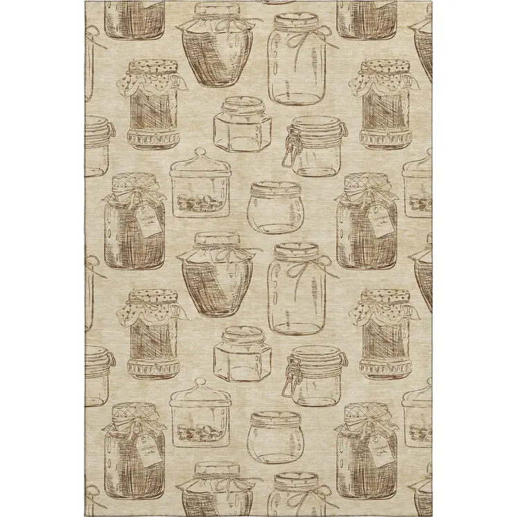 10' X 14' Beige And Brown Geometric Washable Area Rug With UV Protection