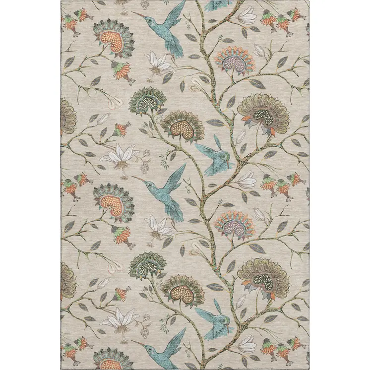 10' X 14' Beige Blue And Peach Geometric Washable Area Rug With UV Protection