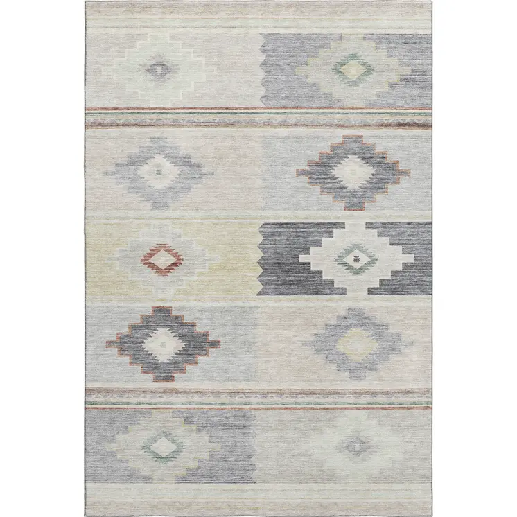 9' X 12' Gray Ivory And Beige Geometric Washable Area Rug With UV Protection