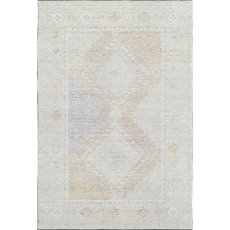 5' X 8' Gray And Ivory Geometric Washable Area Rug With UV Protection