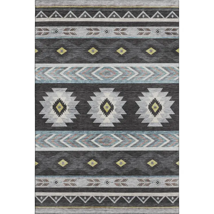 9' X 12' Midnight Gold And Ivory Geometric Washable Area Rug With UV Protection