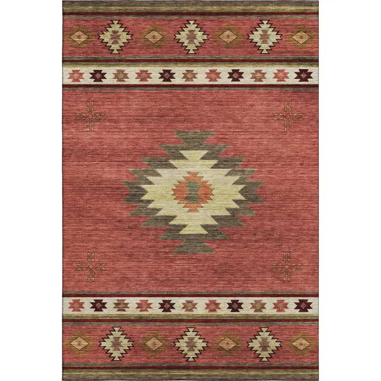 5' X 8' Cinnamon Ivory And Beige Geometric Washable Area Rug With UV Protection