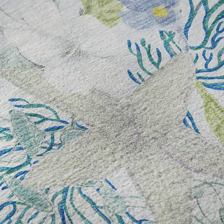 3' X 5' Aqua Ivory And Green Geometric Washable Area Rug With UV Protection