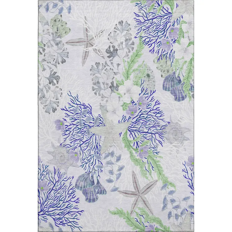 10' X 14' Blue Ivory And Lime Green Geometric Washable Area Rug With UV Protection