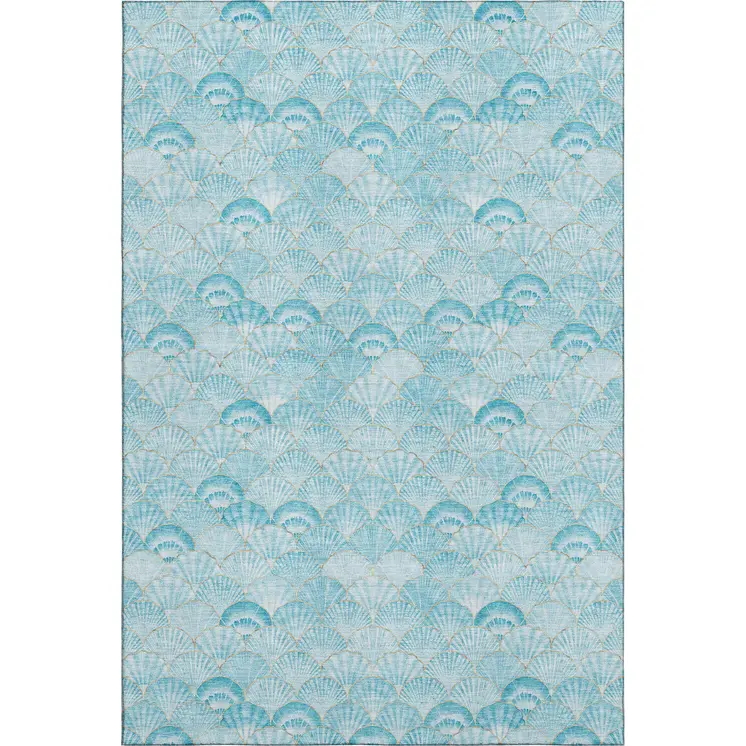 5' X 8' Aqua And Ivory Geometric Washable Area Rug With UV Protection