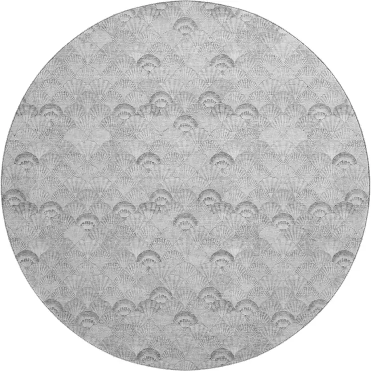 8' Gray And Ivory Geometric Washable Round Rug With UV Protection