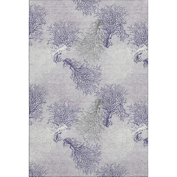 9' X 12' Purple Ivory And Gray Geometric Washable Area Rug With UV Protection