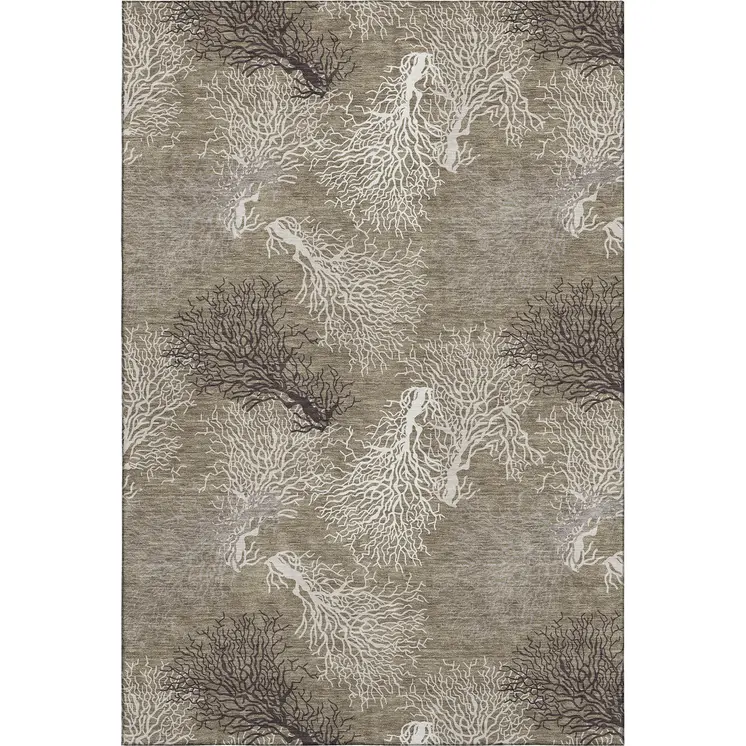 5' X 8' Latte Ivory And Gray Geometric Washable Area Rug With UV Protection