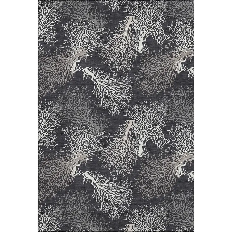 3' X 5' Midnight And White Geometric Washable Area Rug With UV Protection
