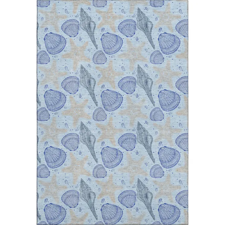 8' X 10' Blue And Beige Geometric Washable Area Rug With UV Protection