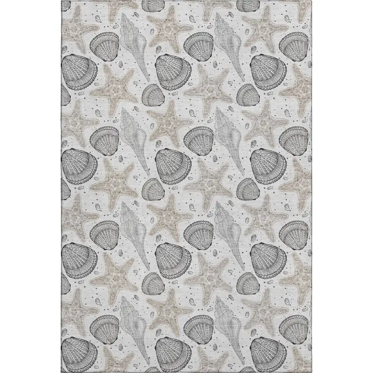 5' X 8' Light Gray And Charcoal Geometric Washable Area Rug With UV Protection