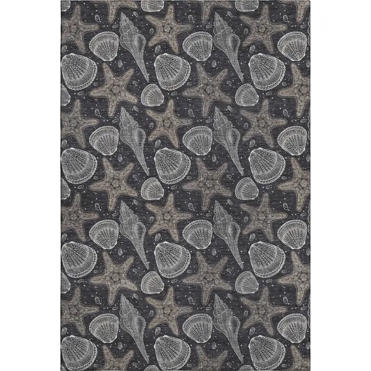 5' X 8' Midnight And Taupe Geometric Washable Area Rug With UV Protection