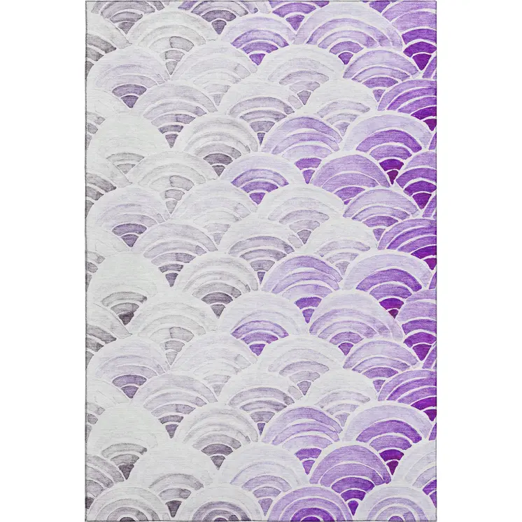 8' X 10' Purple Ivory And Gray Geometric Washable Area Rug With UV Protection