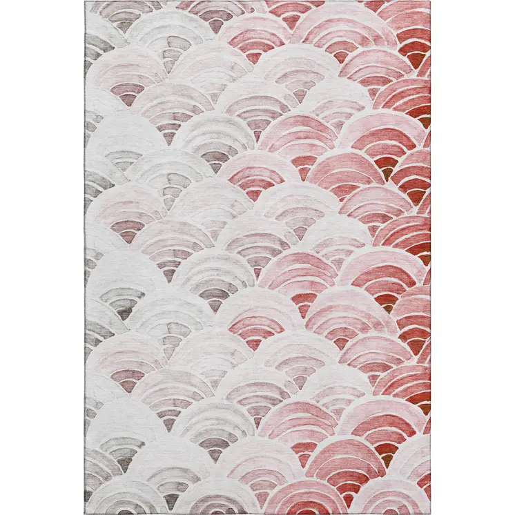 9' X 12' Red Ivory And Gray Geometric Washable Area Rug With UV Protection