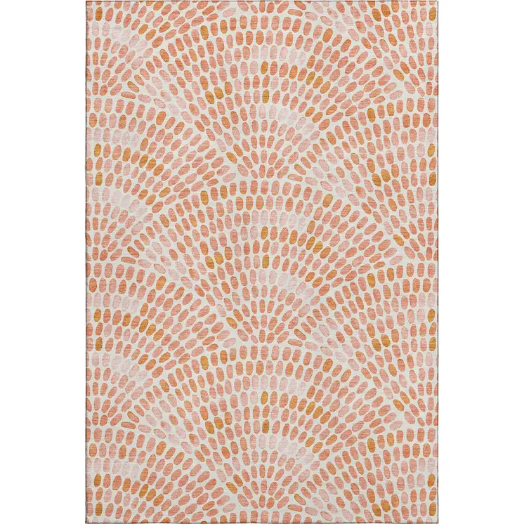 3' X 5' Peach And Ivory Geometric Washable Area Rug With UV Protection