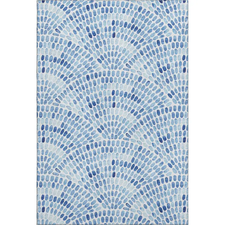 8' X 10' Blue And Ivory Geometric Washable Area Rug With UV Protection