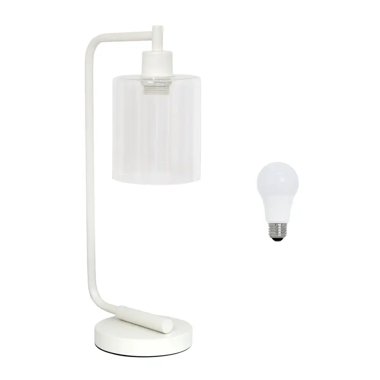 19" White Iron Lantern Table Lamp LED With Clear Cylinder Shade