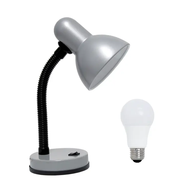 14" Silver Metal Swing Arm Table Lamp LED