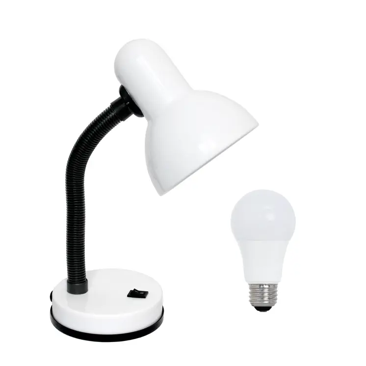 14" White Metal Swing Arm Table Lamp LED