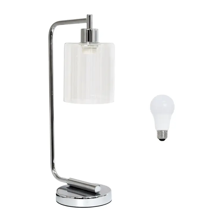 19" Silver Iron Lantern Table Lamp LED With Clear Cylinder Shade