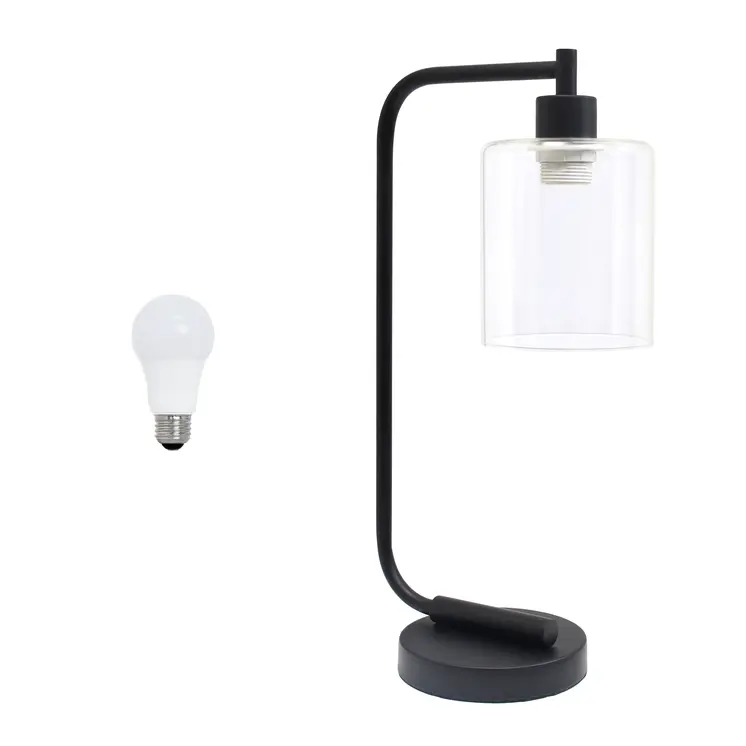 19" Black Metal Lantern Table Lamp LED With Clear Cylinder Shade