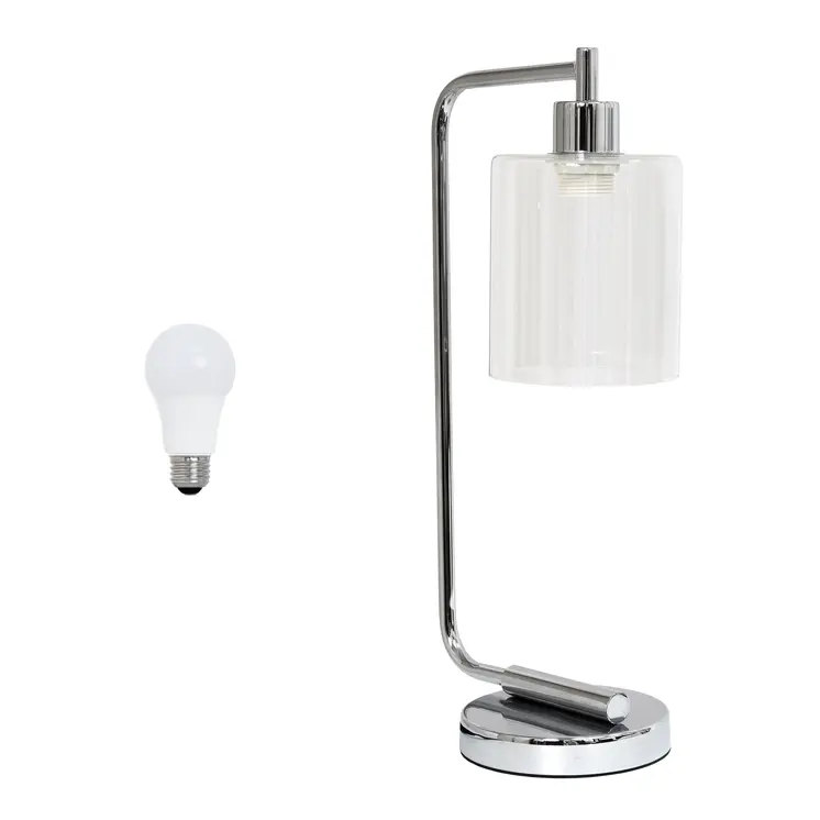 19" Silver Metal Lantern Table Lamp LED With Clear Cylinder Shade