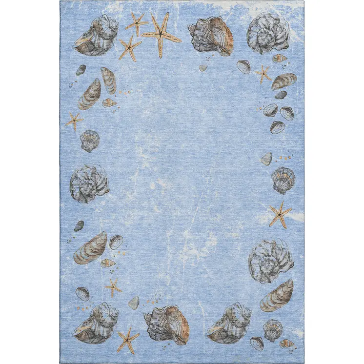 8' X 10' Blue Brown And Ivory Geometric Washable Area Rug With UV Protection