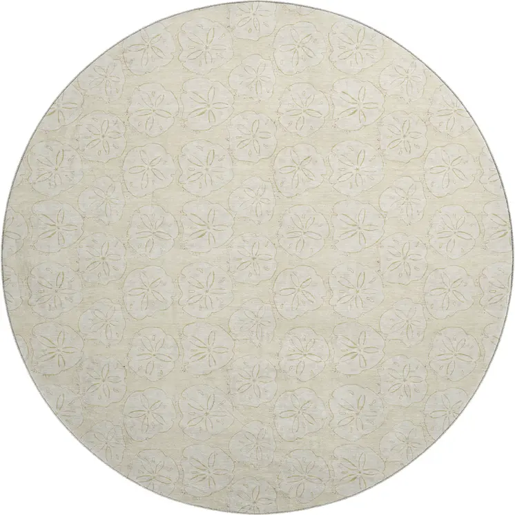 8' Sand And Ivory Geometric Washable Round Rug With UV Protection