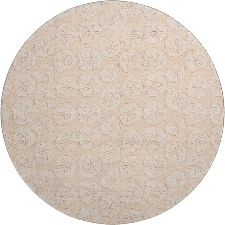 8' Apricot And Ivory Geometric Washable Round Rug With UV Protection