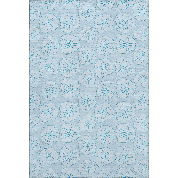 5' X 8' Blue And Ivory Geometric Washable Area Rug With UV Protection