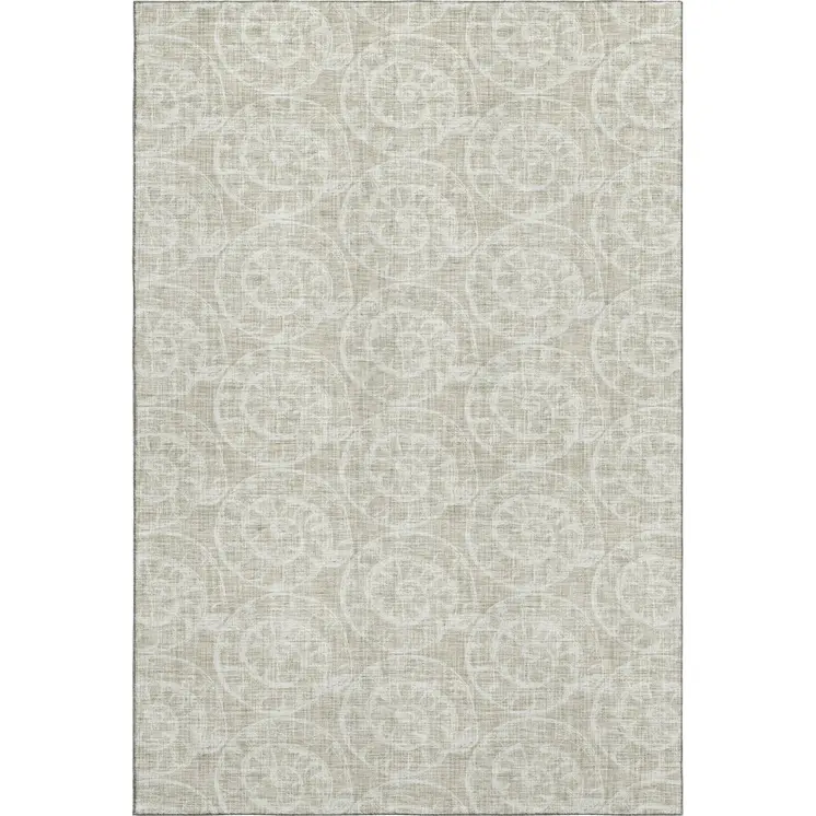8' X 10' Beige And Ivory Geometric Washable Area Rug With UV Protection