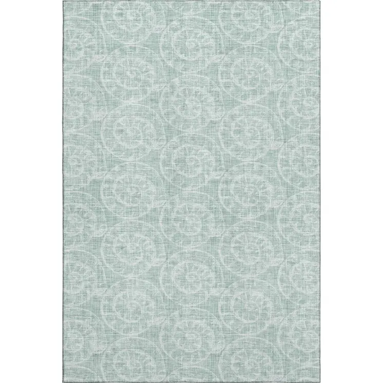 5' X 8' Green And Ivory Geometric Washable Area Rug With UV Protection