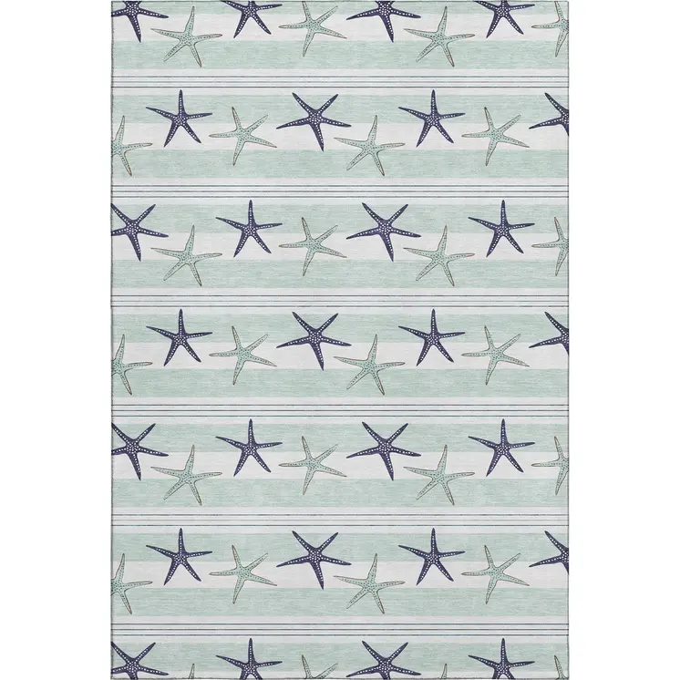 3' X 5' Aqua Navy Blue And Ivory Geometric Washable Area Rug With UV Protection