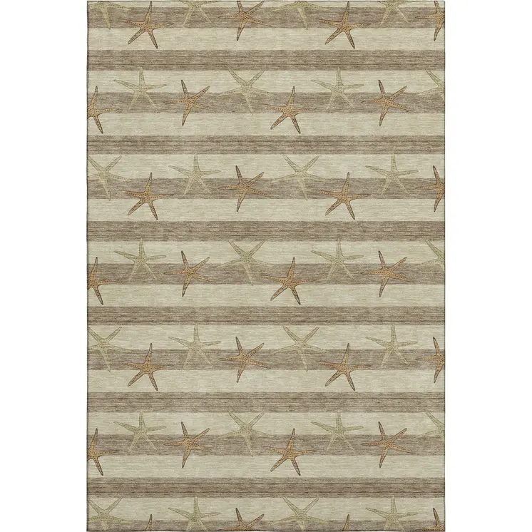 5' X 8' Tan Gold And Beige Geometric Washable Area Rug With UV Protection