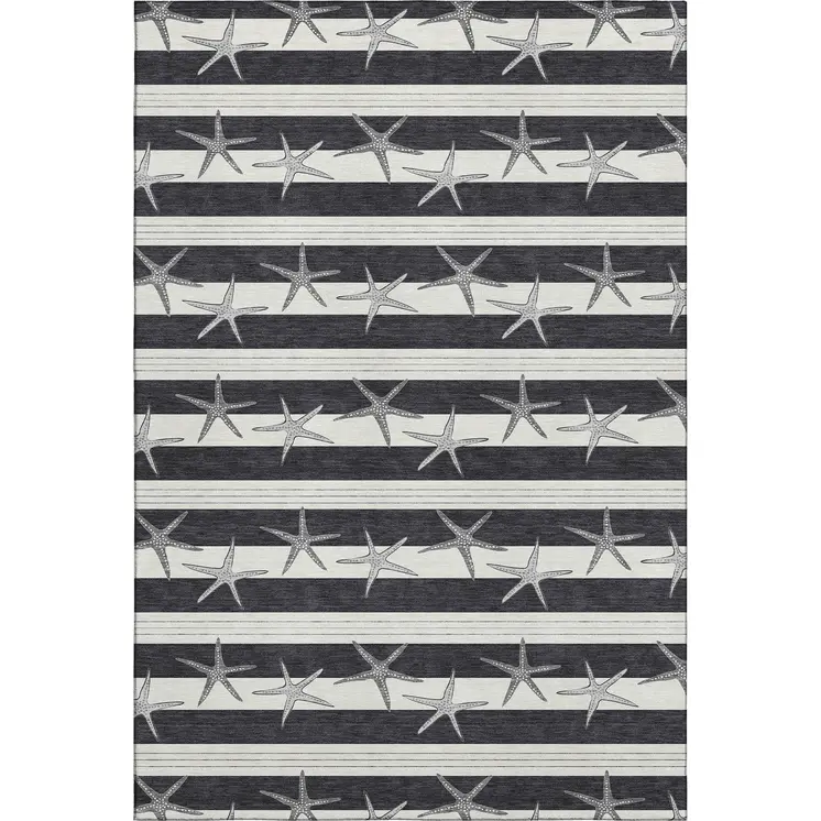 8' X 10' Midnight And Ivory Geometric Washable Area Rug With UV Protection
