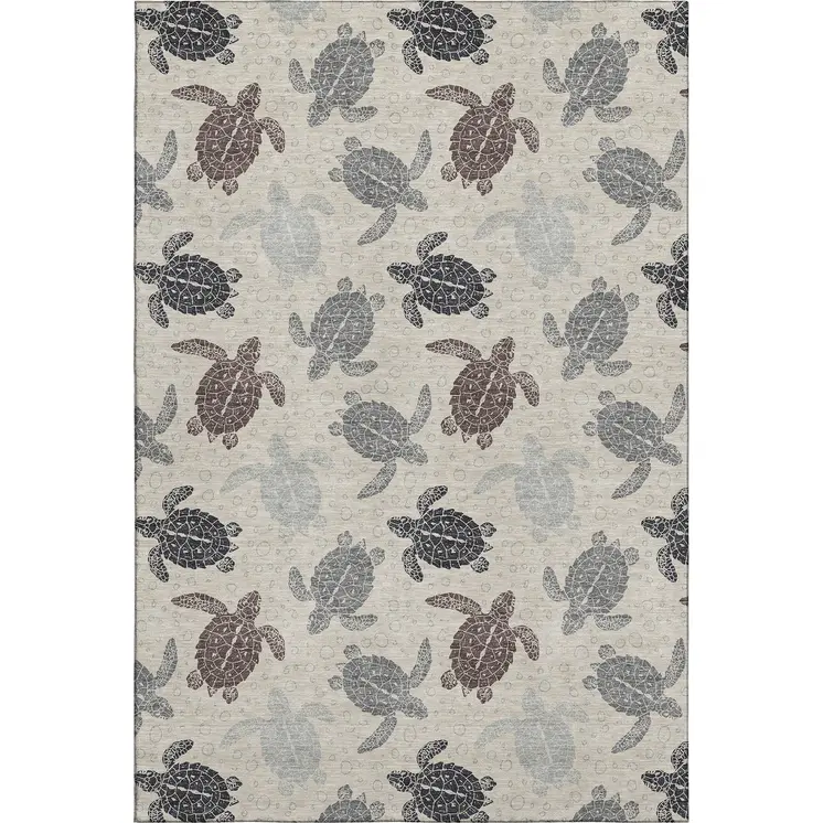 8' X 10' Sand Ivory And Gray Geometric Washable Area Rug With UV Protection