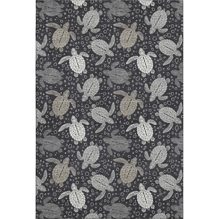 10' X 14' Midnight Ivory And Gray Geometric Washable Area Rug With UV Protection